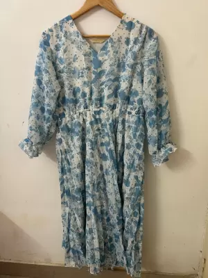 Blue and White Floral Print Dress